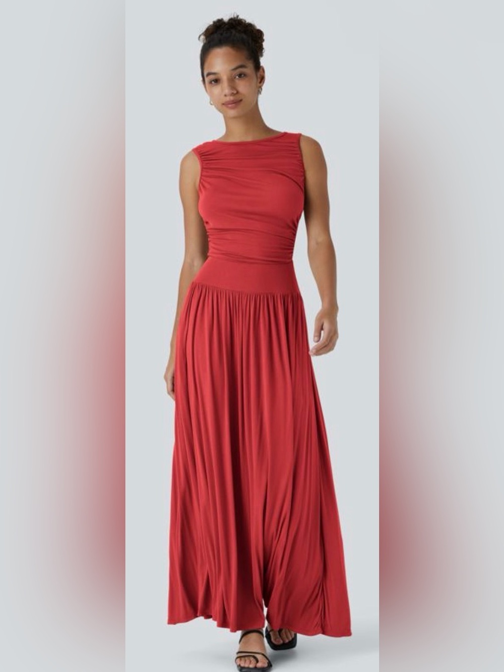 HALARA Red Sleeveless Gathered-Waist Maxi Dress